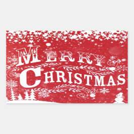 赤クラシック白メリークリスマス 長方形シール