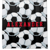 赤クラシック白黒サッカーテーマ名 シャワーカーテン (正面)