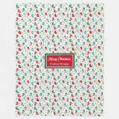 赤クラシック緑クリスマスストッキング名前をカスタムする フリースブランケット (正面)