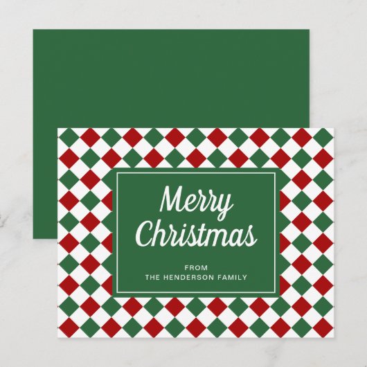 赤クラシック緑チェック模様クリスマス ポストカード (正面/裏面)