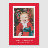 赤クラシック背景フォトクリスマスカード マグネット招待状 (正面)