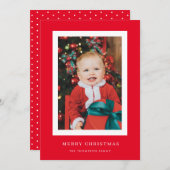 赤クラシック背景フォトクリスマスカード 招待状 (正面/裏面)