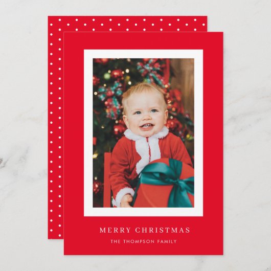 赤クラシック背景フォトクリスマスカード 招待状 (正面/裏面)