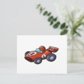 赤クラシック車の漫画子供へ ポストカード (スタンド正面)