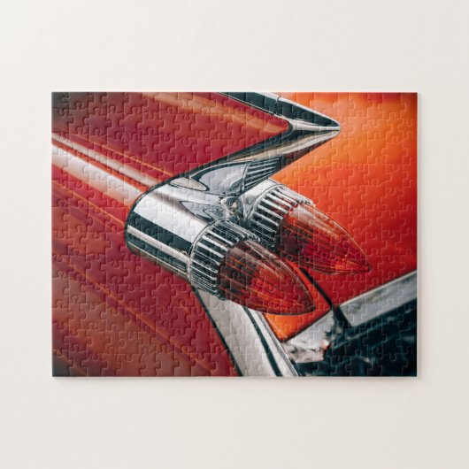 赤クラシック車フィン ジグソーパズル (横)