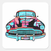 赤クラシック車抽象芸術モダンアート スクエアシール (正面)