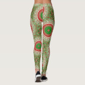 赤クラシック、緑、および金ゴールドのホリデーマンダラ レギンス (裏面)
