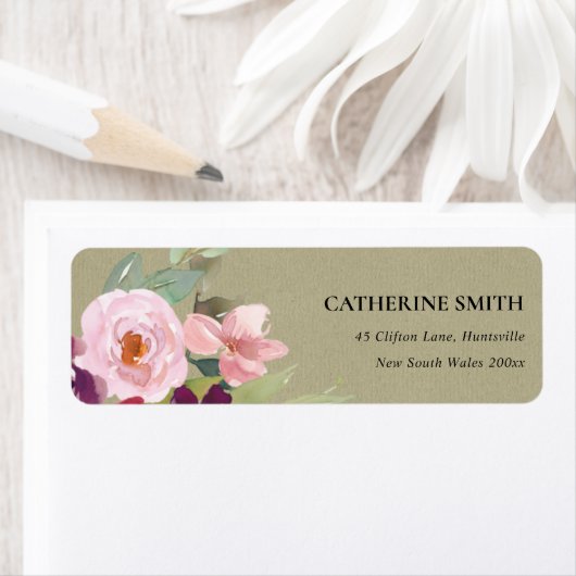 赤クラフトピンクブロスバラ水カラーフローラアドレス ラベル (インサイチュ)