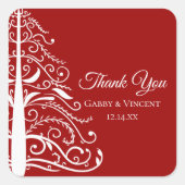 赤クリスマスウィンターウェディングサンキューメッセージカード スクエアシール (正面)