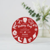 赤クリスマスオーナメント誕生日 招待状 (スタンド正面)