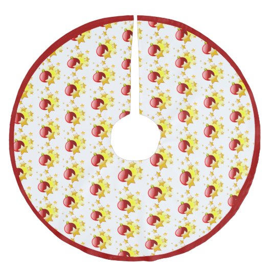 赤クリスマスオーナメント金ゴールド星赤縁ど ブラッシュドポリエステルツリースカート (正面)