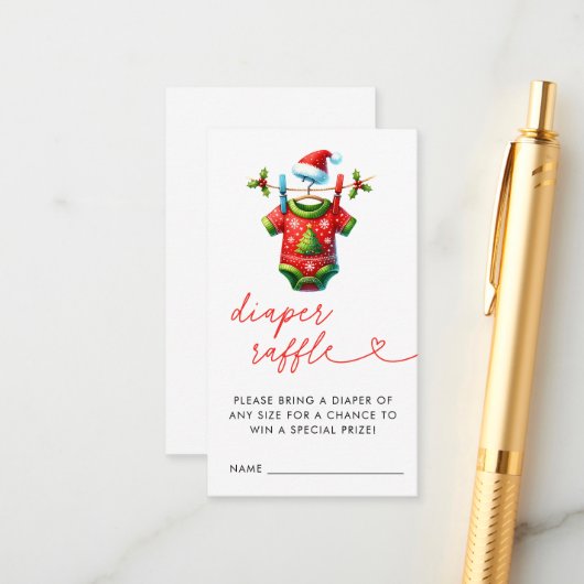 赤クリスマスサンタベビーシャワーオムツラッフル エンクロージャーカード (正面/裏面インサイチュ)