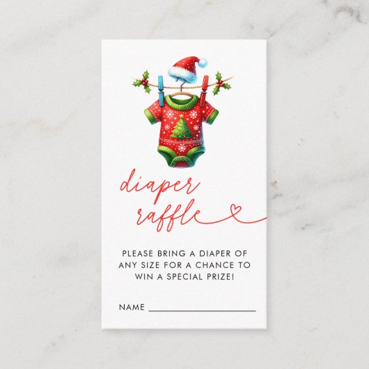 赤クリスマスサンタベビーシャワーオムツラッフル エンクロージャーカード (正面)