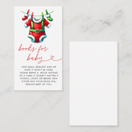 赤クリスマスサンタベビーシャワーブックベビー エンクロージャーカード (正面/裏面)