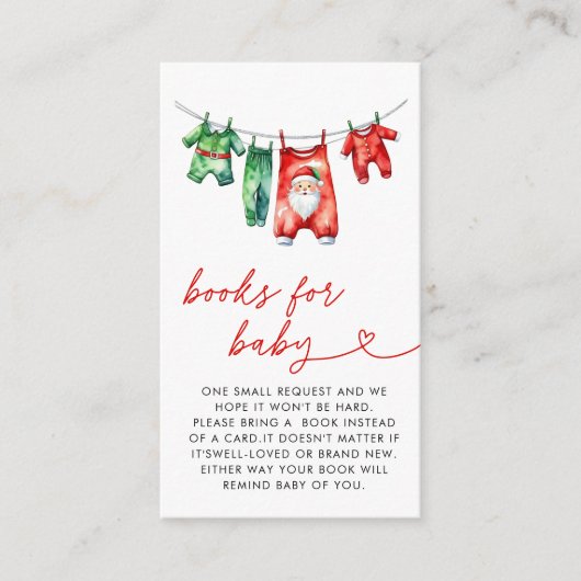 赤クリスマスサンタベビーシャワーブックベビー エンクロージャーカード (正面)