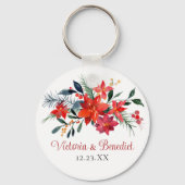 赤クリスマスポインセチアエレガントフローラ結婚ズ キーホルダー (正面)