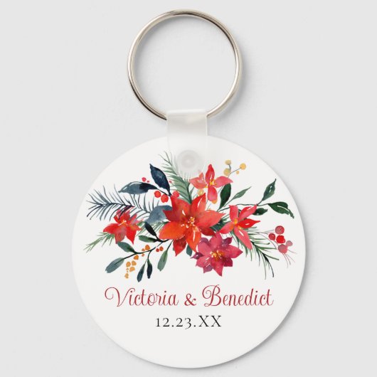 赤クリスマスポインセチアエレガントフローラ結婚ズ キーホルダー (正面)