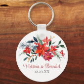 赤クリスマスポインセチアエレガントフローラ結婚ズ キーホルダー (正面)