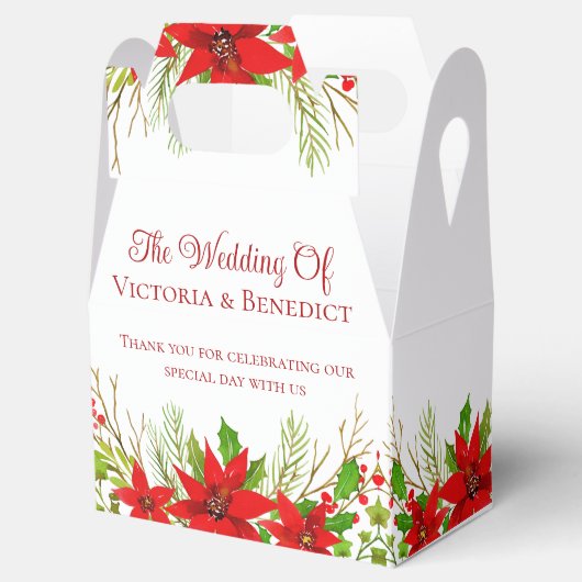 赤クリスマスポインセチアパーソナライズされた結婚ズ フェイバーボックス (オープン)
