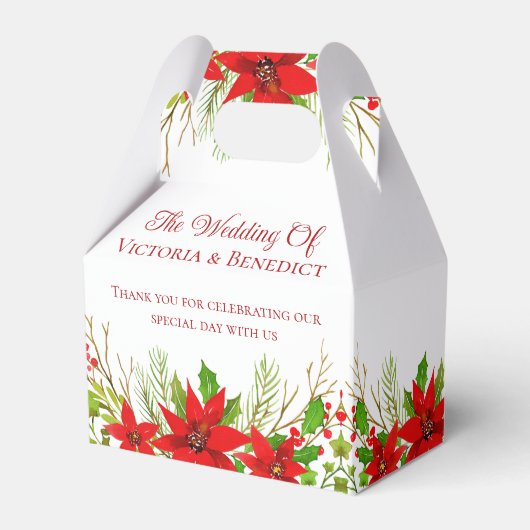 赤クリスマスポインセチアパーソナライズされた結婚ズ フェイバーボックス (正面サイド)