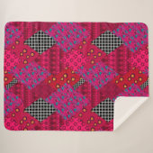 赤クリムゾンカラフルパッチワーク シェルパブランケット (正面(横))