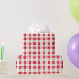 赤クリームチェックストライプ誕生日 ラッピングペーパー