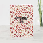 赤クリームヒョウ柄 アニマルプリント 誕生日 カード (正面)