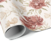 赤クリーム色の花 ブライダルシャワー ラッピングペーパー (ロールコーナー)