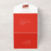 赤クリーム花模様受信者の結婚住所 オールインワン招待状 (外側)