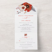 赤クリーム花模様受信者の結婚住所 オールインワン招待状 (内側)