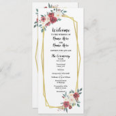 赤クリーム メニュー ウォーターカラー フローラル ウェディング プログラム (正面/裏面)