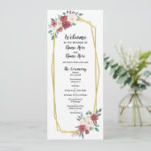 赤クリーム メニュー 水彩 フラワー ウェディング プログラム (スタンド正面)