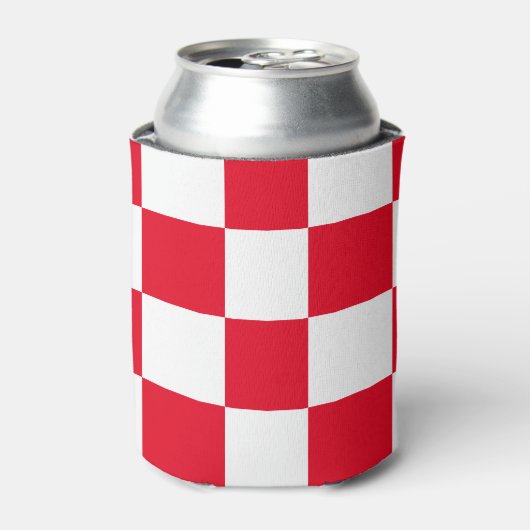 赤クロアチオはっきりした幾何市松模様にクーラーボックス 缶クーラー (缶正面)