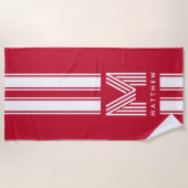 赤クール白レーサーストライプモノグラム ビーチタオル (正面)