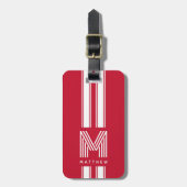 赤クール白レーサーストライプモノグラム ラゲッジタグ (正面縦)