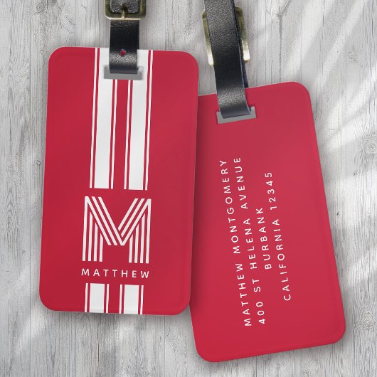 赤クール白レーサーストライプモノグラム ラゲッジタグ