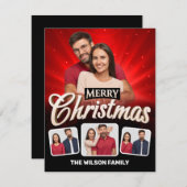 赤クール黒メリークリスマス4カップル写真 シーズンカード (正面/裏面)