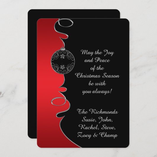 赤グラディエント銀華美渦巻きクリスマスカード シーズンカード (正面/裏面)