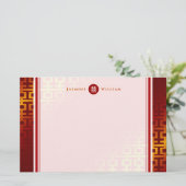 赤グラデーションシンプル二重中国の幸福結婚ズ 便箋 (スタンド正面)