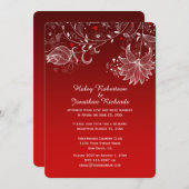 赤グラデーション抽象芸術白い花の赤いハート 招待状 (正面/裏面)