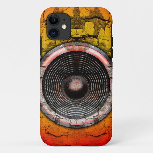 赤グランジとオレンジの音楽スピーカー Case-Mate iPhoneケース (裏面)