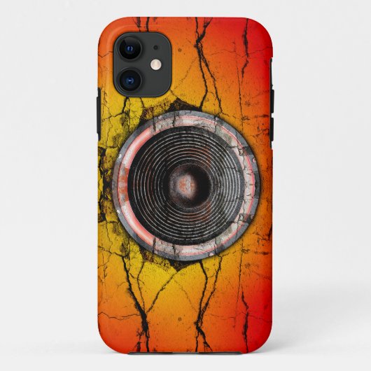 赤グランジとオレンジの音楽スピーカー Case-Mate iPhoneケース (裏面)
