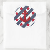 赤グリッターいかりラウンドステッカー、光沢 ラウンドシール (バッグ)