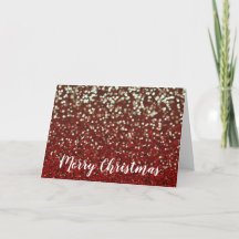 赤グリッターと明るいライトクリスマスカード