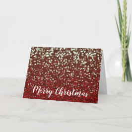 赤グリッターと明るいライトクリスマスカード カード