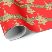 赤グリッターのクリスマスツリー ラッピングペーパー (ロールコーナー)