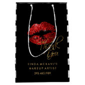 赤グリッターの口紅と白ストライプの – ありがとう ミディアムペーパーバッグ (正面)