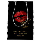 赤グリッターの口紅と白ストライプの – ありがとう ミディアムペーパーバッグ (裏面)