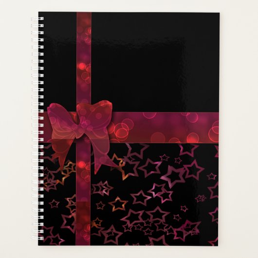赤グリッターの弓と黒の星 プランナー手帳 (正面)
