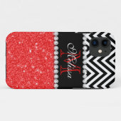 赤グリッターの黒モノグラムの山 Case-Mate iPhoneケース (裏面(横))